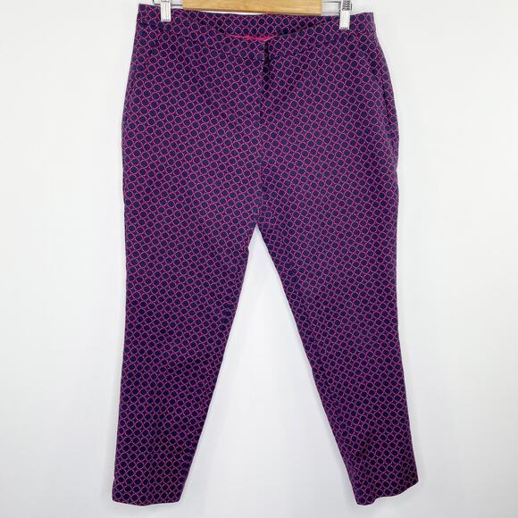 Kenar Navy Blue Pink Printed Cropped Stretch Slim Leg Pants Women's Size 10 - Picture 1 of 7